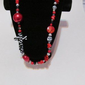Mixed beads necklace glass,lucite,metal hearts cross balls